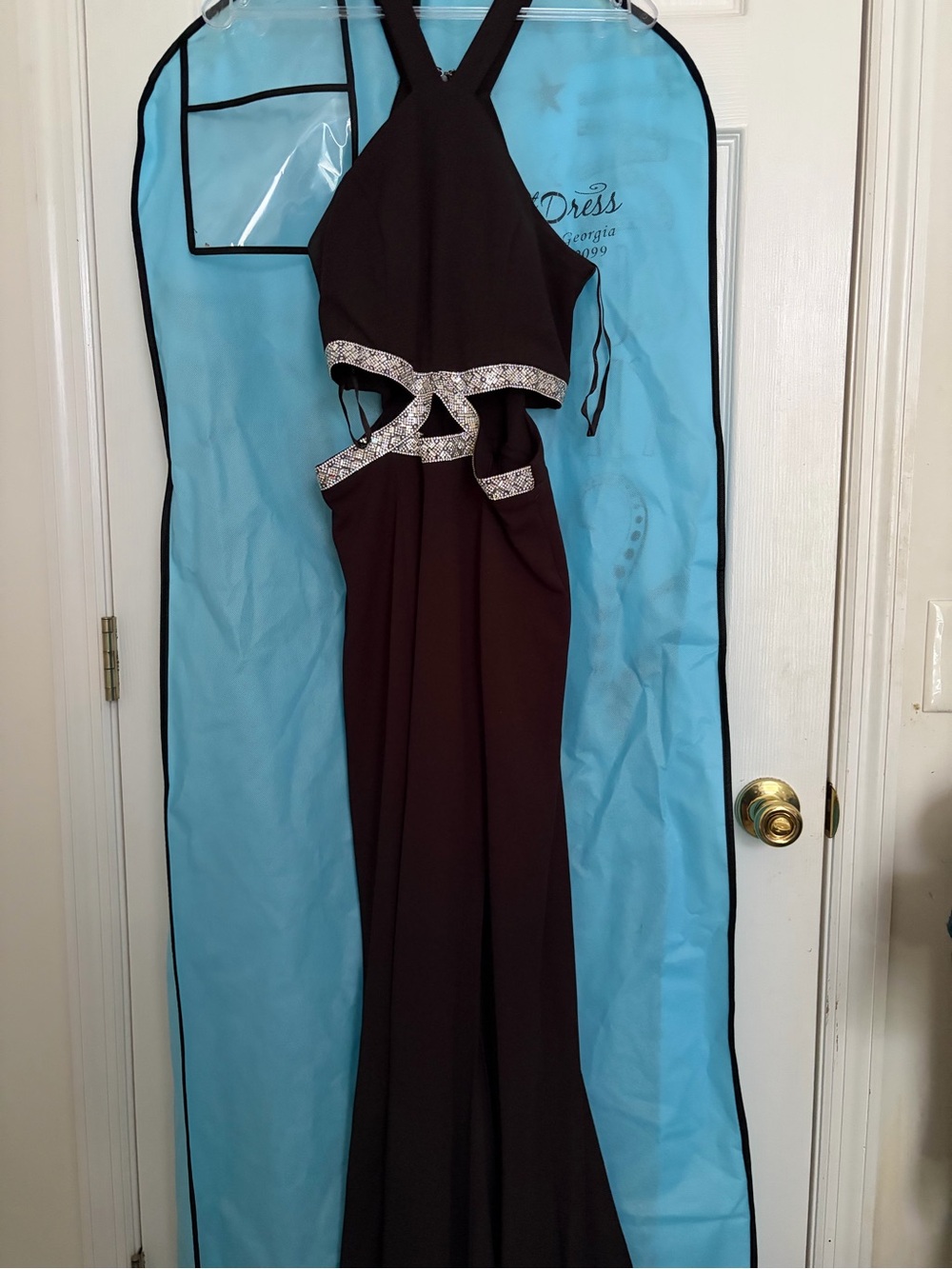 Speechless Black Prom Gown with Silver Crystal Waist